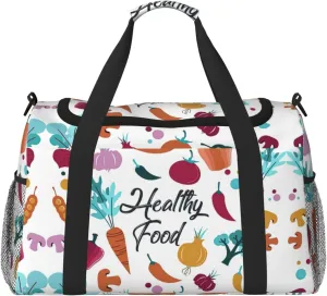 Healthy Food print Large Canvas Travel Duffel Bag Weekender Bags for Women Overnight Bag Carry On Tote Bag