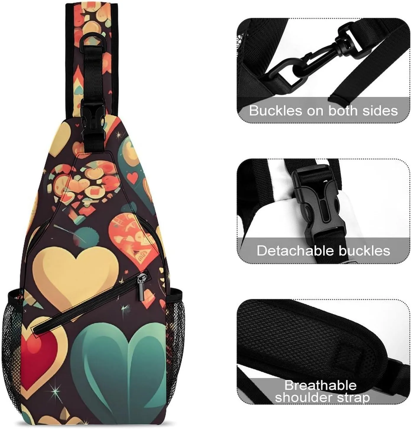Heart Crush Flower Sling Bag Crossbody Bags Cross Body Bag Fanny Packs Chest Bags Sling Purses for Travel