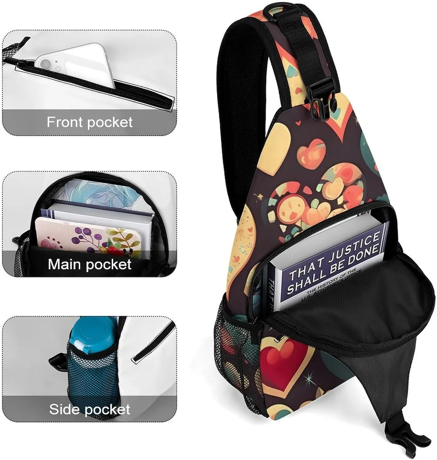 Heart Crush Flower Sling Bag Crossbody Bags Cross Body Bag Fanny Packs Chest Bags Sling Purses for Travel