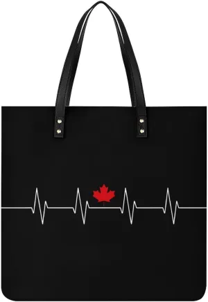 Heartbeat Maple Leaf Canada Flag Top Handle Satchel Handbags PU Leather Tote Bags Shoulder Bags for Women