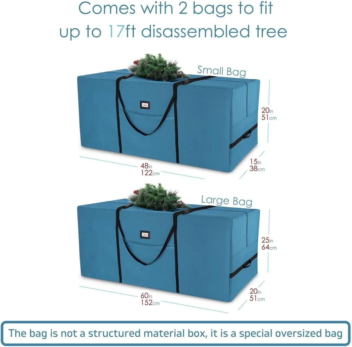 Hearth & Harbor Christmas Tree Storage Bag – Waterproof Christmas Tree Storage Box – Waterproof Christmas Tree Bag With Reinforced Handles & Dual Zipper – 600D Oxford – 7.5 ft. & 9 ft. – Pack of 2