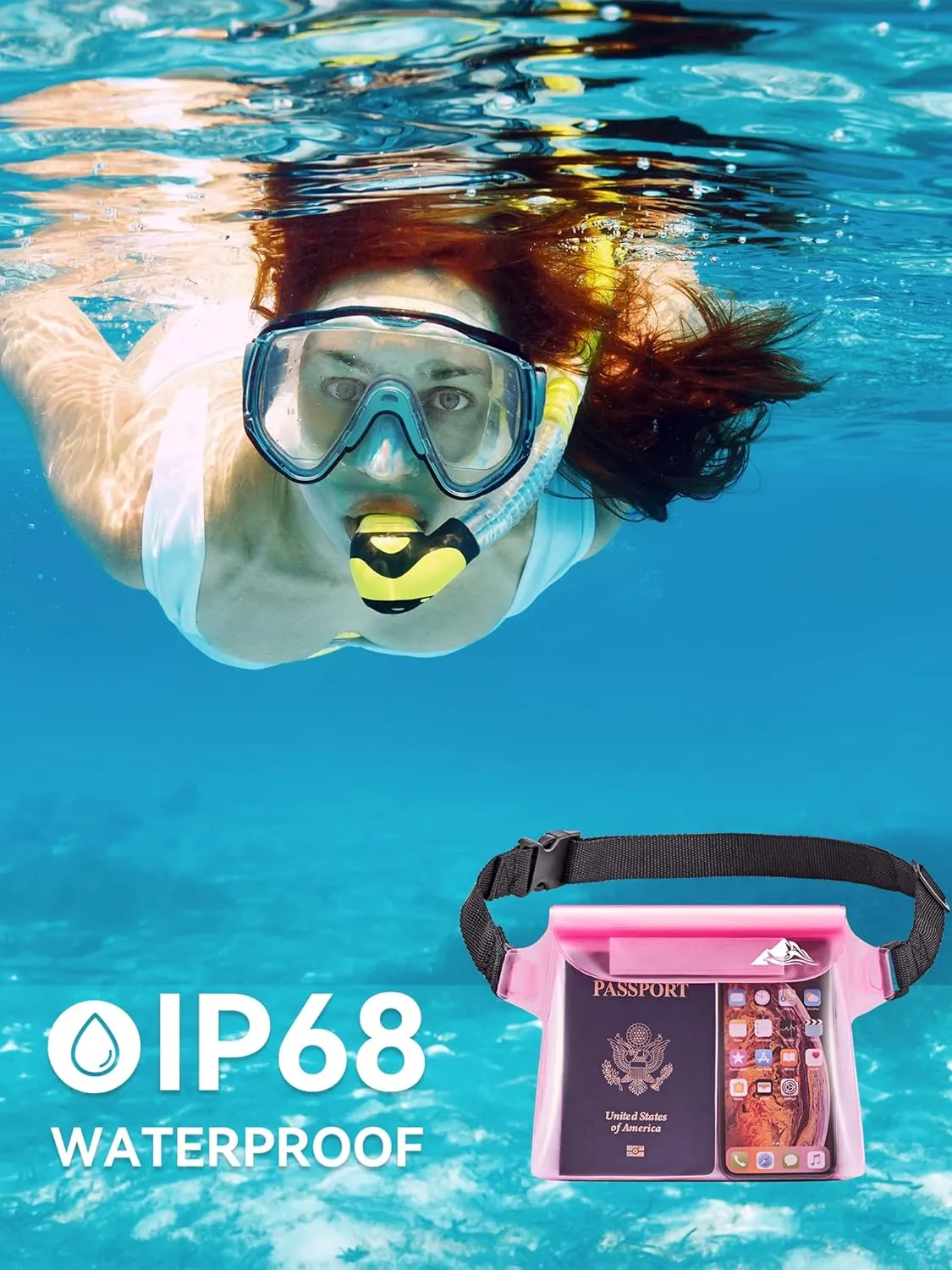 HEETA 2/3/4 Pack Waterproof Pouch with Waist Strap, Screen Touchable Dry Bag with Adjustable Belt for Phone Valuables for Kayaking, Swimming, Snorkeling, Boating, Fishing, Surfing & Beach