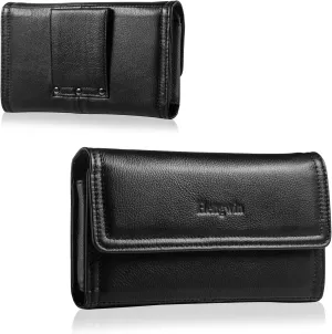 Hengwin Leather Cell Phone Belt Case Fits for iPhone 16 Pro Max 15 Pro Max 14 Plus Samsung Galaxy A15 A25 S24 Ultra S23  Holster Phone Pouch Belt Holder (Black)