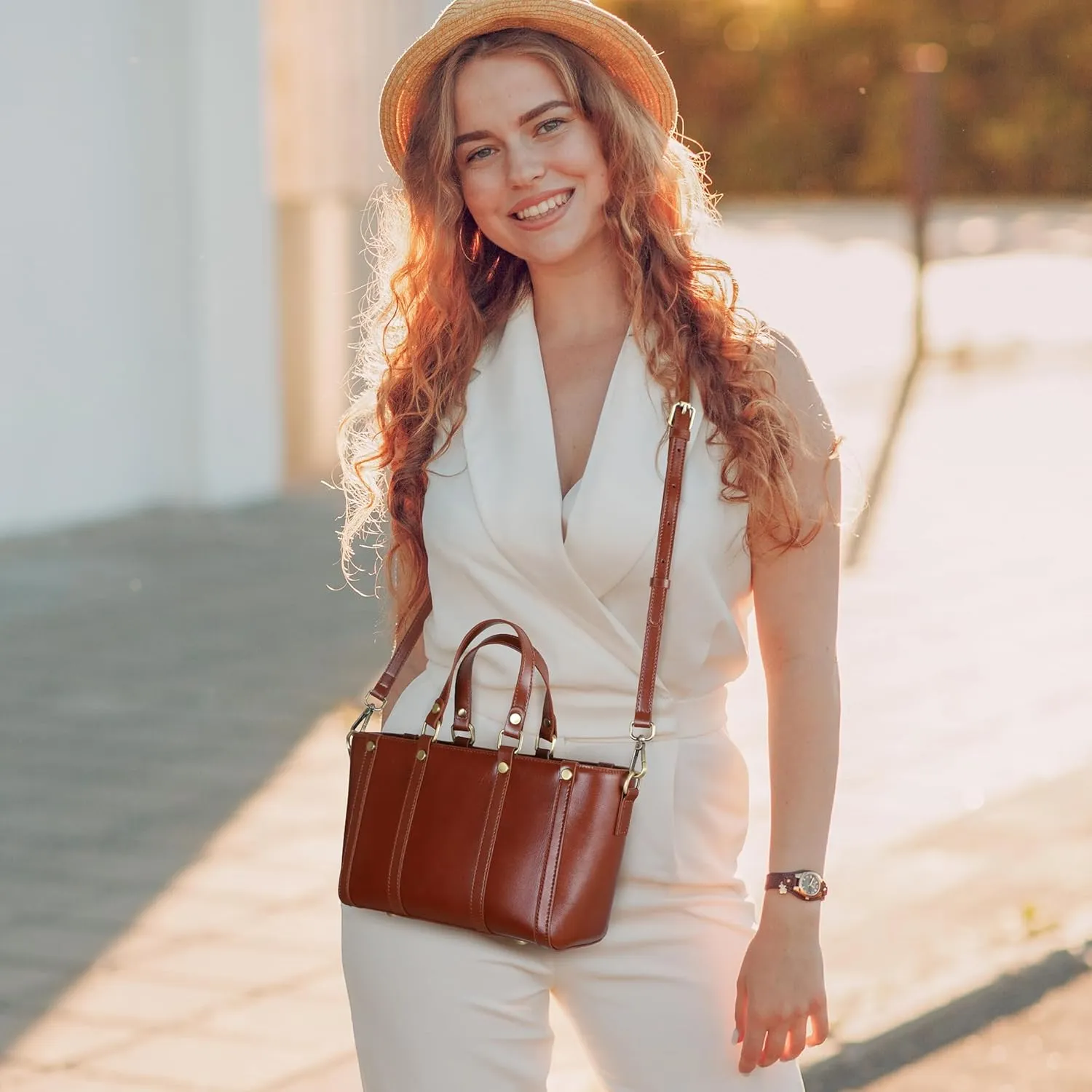 HESHE Genuine Leather Handbags for Women Satchel Bag Tote Purse Designer Crossbody Bags with Two Adjustable Straps