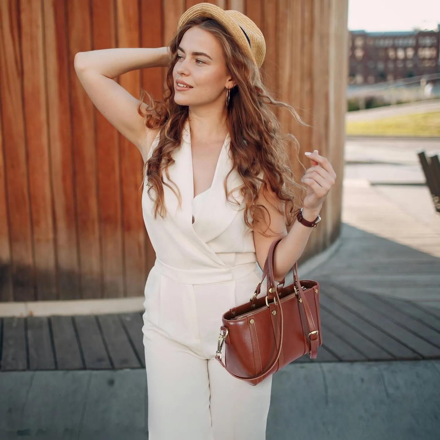 HESHE Genuine Leather Handbags for Women Satchel Bag Tote Purse Designer Crossbody Bags with Two Adjustable Straps