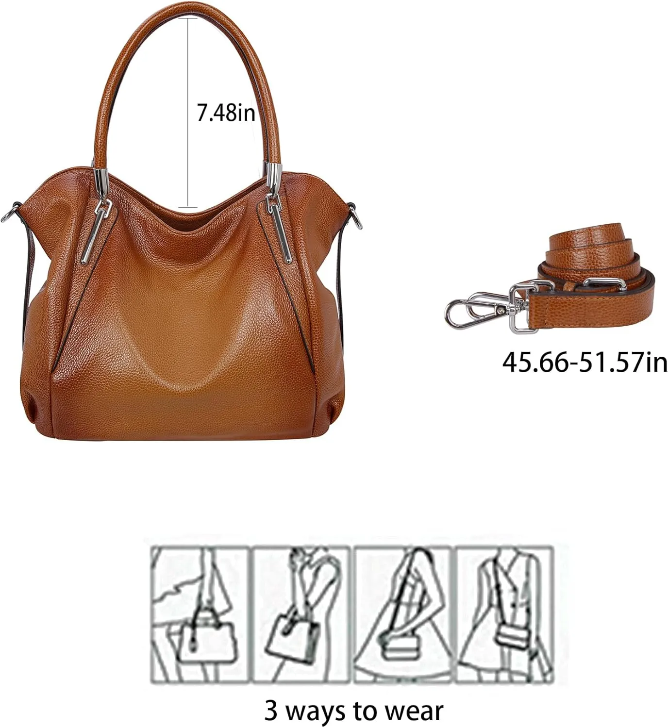HESHE Leather Purses for Women Designer Handbags Hobo Crossbody Shoulder Bag Satchel Handbag Work Tote Bags