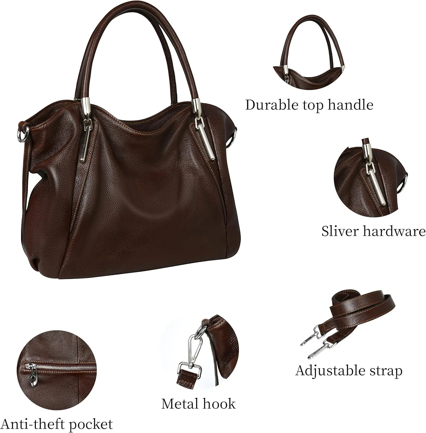 HESHE Leather Purses for Women Designer Handbags Hobo Crossbody Shoulder Bag Satchel Handbag Work Tote Bags