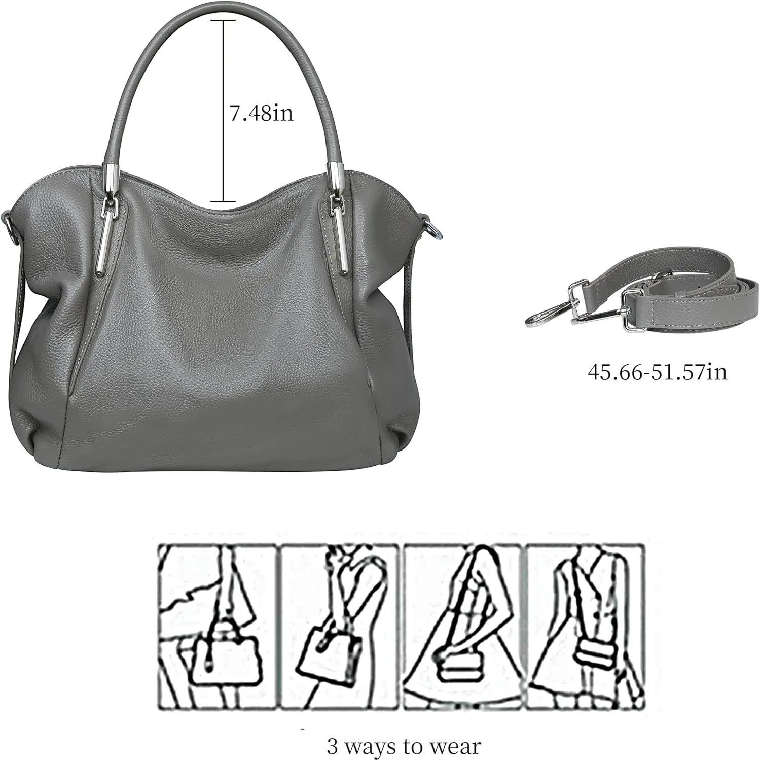 HESHE Leather Purses for Women Designer Handbags Hobo Crossbody Shoulder Bag Satchel Handbag Work Tote Bags