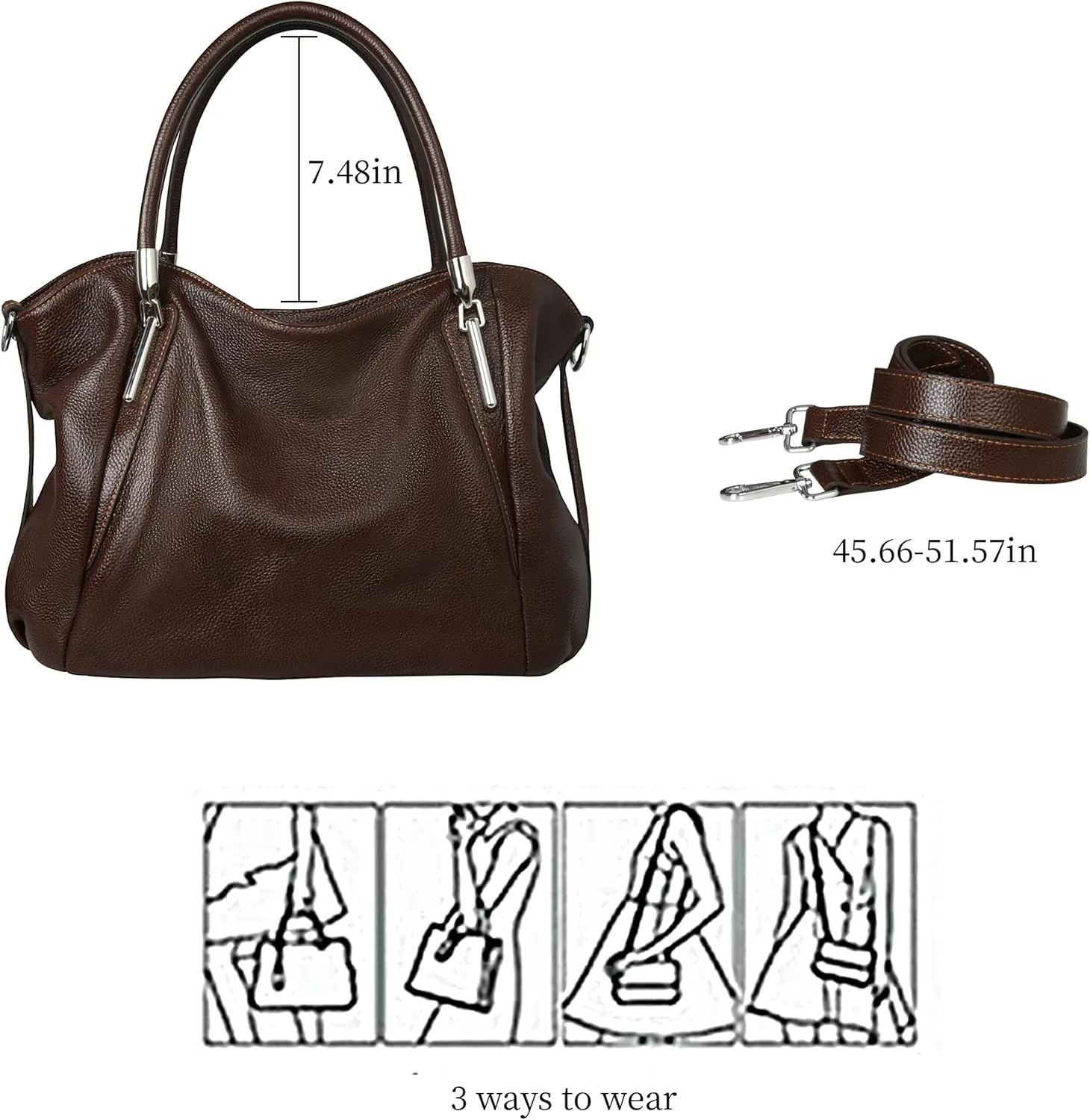 HESHE Leather Purses for Women Designer Handbags Hobo Crossbody Shoulder Bag Satchel Handbag Work Tote Bags