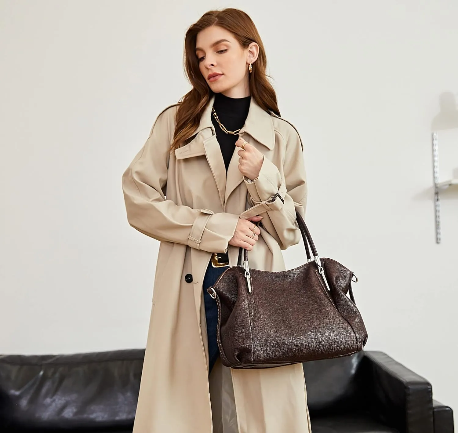 HESHE Leather Purses for Women Designer Handbags Hobo Crossbody Shoulder Bag Satchel Handbag Work Tote Bags