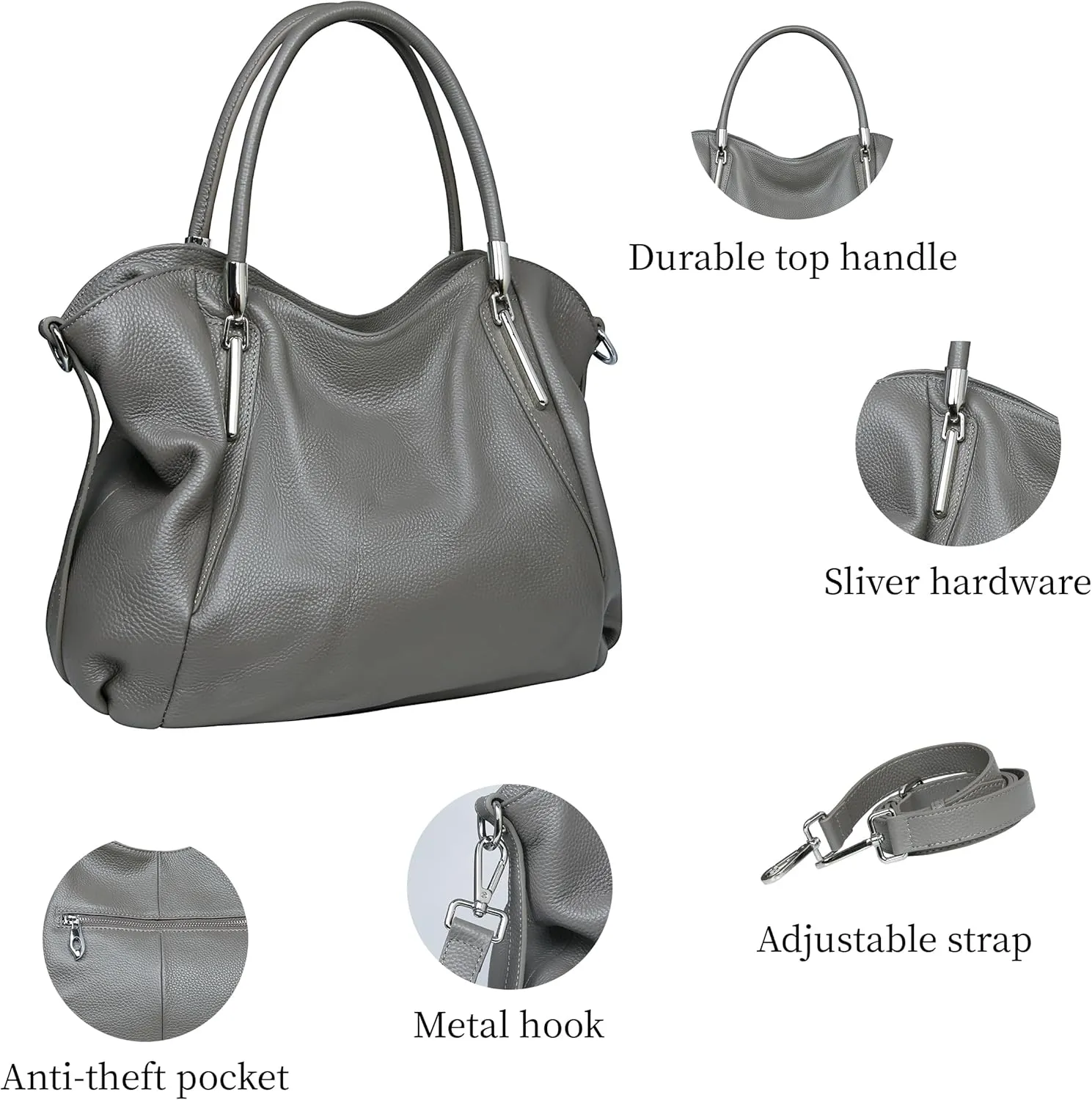 HESHE Leather Purses for Women Designer Handbags Hobo Crossbody Shoulder Bag Satchel Handbag Work Tote Bags