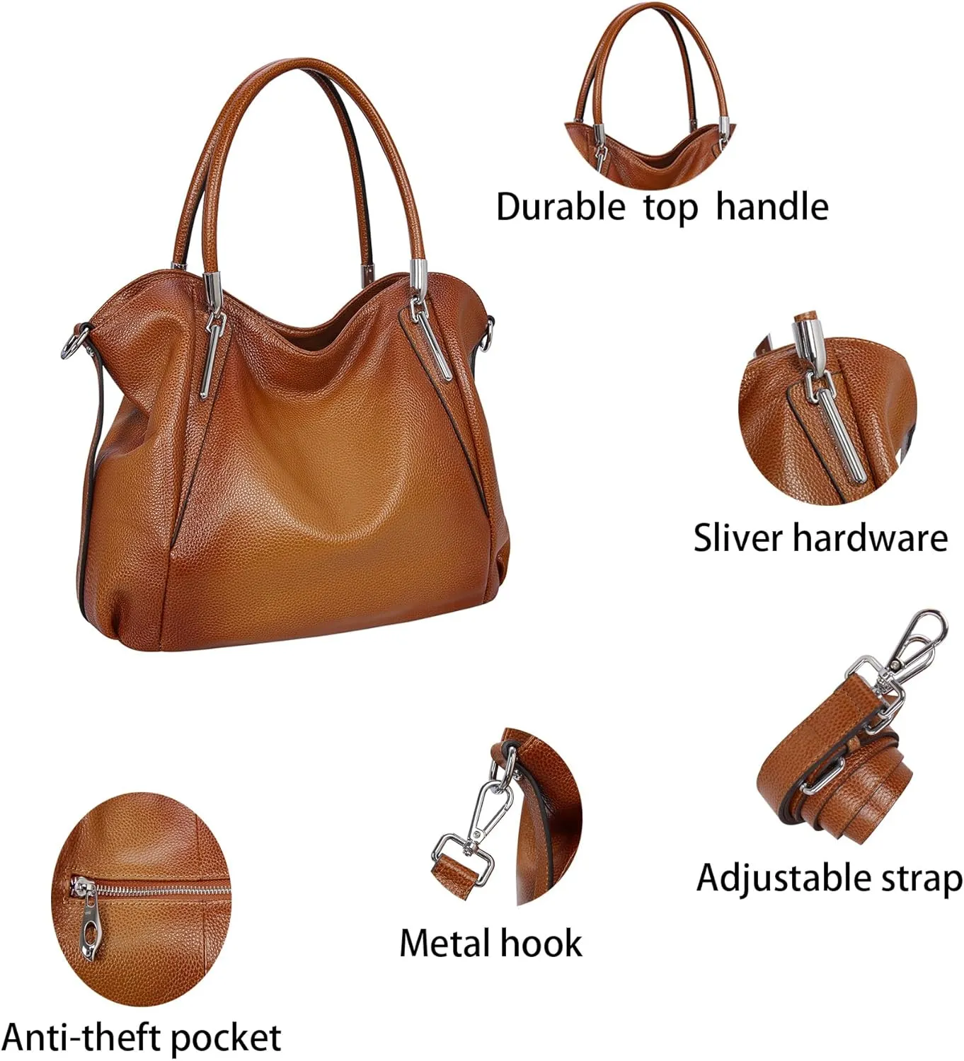 HESHE Leather Purses for Women Designer Handbags Hobo Crossbody Shoulder Bag Satchel Handbag Work Tote Bags