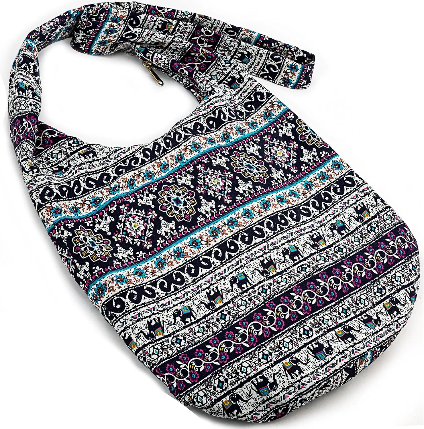 Hippie Crossbody Bag Thai Top Zip Hobo Sling Bag Handmade Hipster Messenger Bag