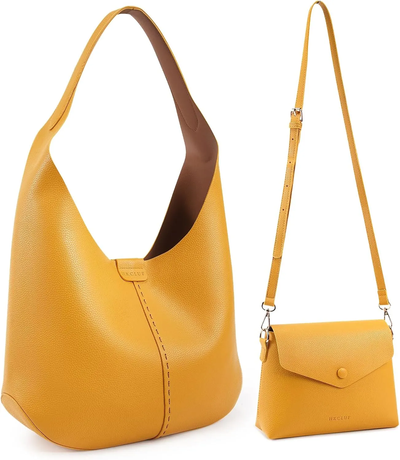 HKCLUF Hobo Bags Purses for Women 2PCS/Set,Soft Vegan Leather Slouchy Shoulder Handbags with Small Crossbody Bags for Women