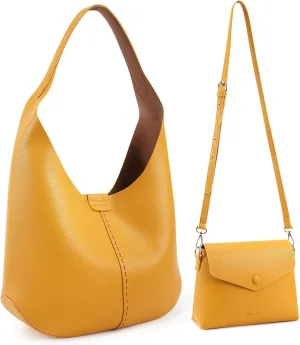 HKCLUF Hobo Bags Purses for Women 2PCS/Set,Soft Vegan Leather Slouchy Shoulder Handbags with Small Crossbody Bags for Women