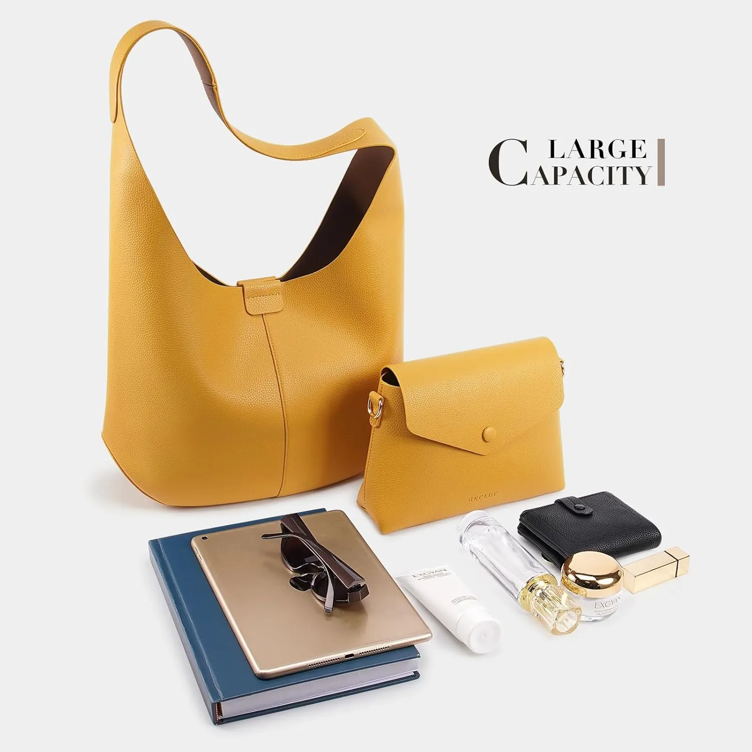 HKCLUF Hobo Bags Purses for Women 2PCS/Set,Soft Vegan Leather Slouchy Shoulder Handbags with Small Crossbody Bags for Women