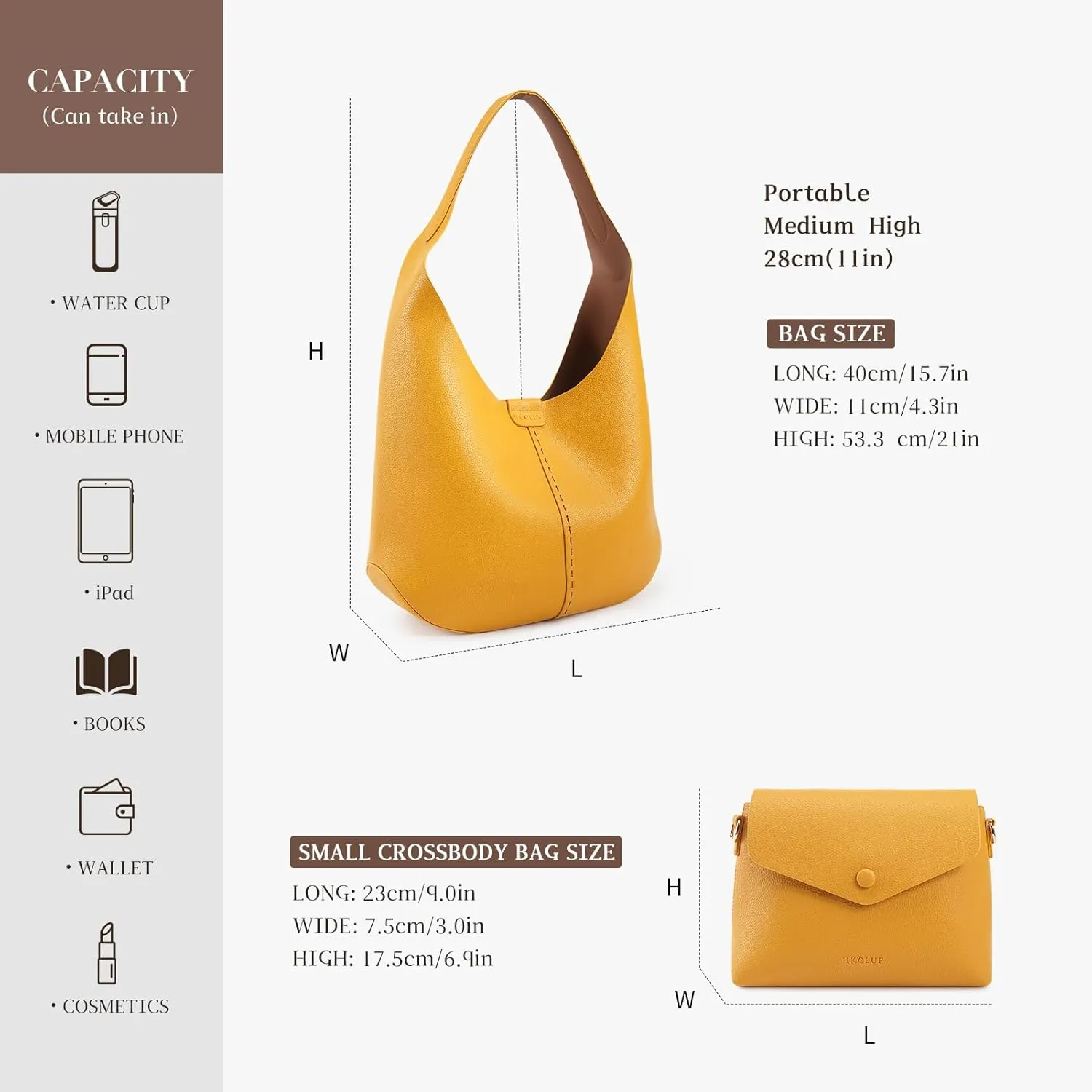 HKCLUF Hobo Bags Purses for Women 2PCS/Set,Soft Vegan Leather Slouchy Shoulder Handbags with Small Crossbody Bags for Women