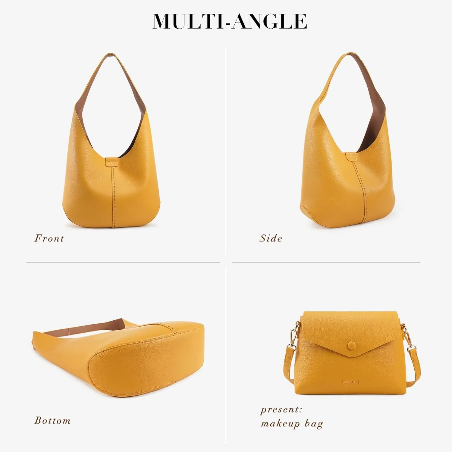HKCLUF Hobo Bags Purses for Women 2PCS/Set,Soft Vegan Leather Slouchy Shoulder Handbags with Small Crossbody Bags for Women