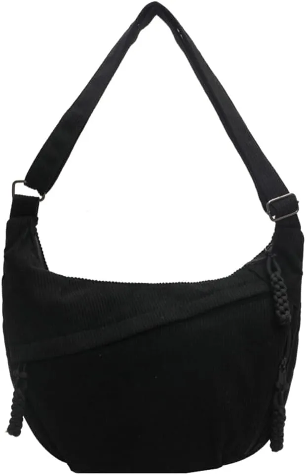 Hobo Bag for Women Men Crescent Shoulder Bag Retro Nylon Canvas Crossbody Bag Slouchy Corduroy Dumpling Bag Purse