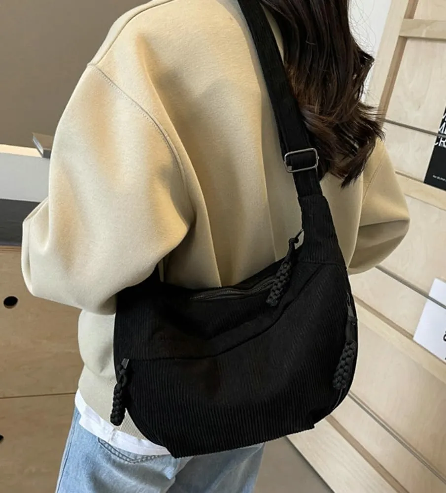 Hobo Bag for Women Men Crescent Shoulder Bag Retro Nylon Canvas Crossbody Bag Slouchy Corduroy Dumpling Bag Purse