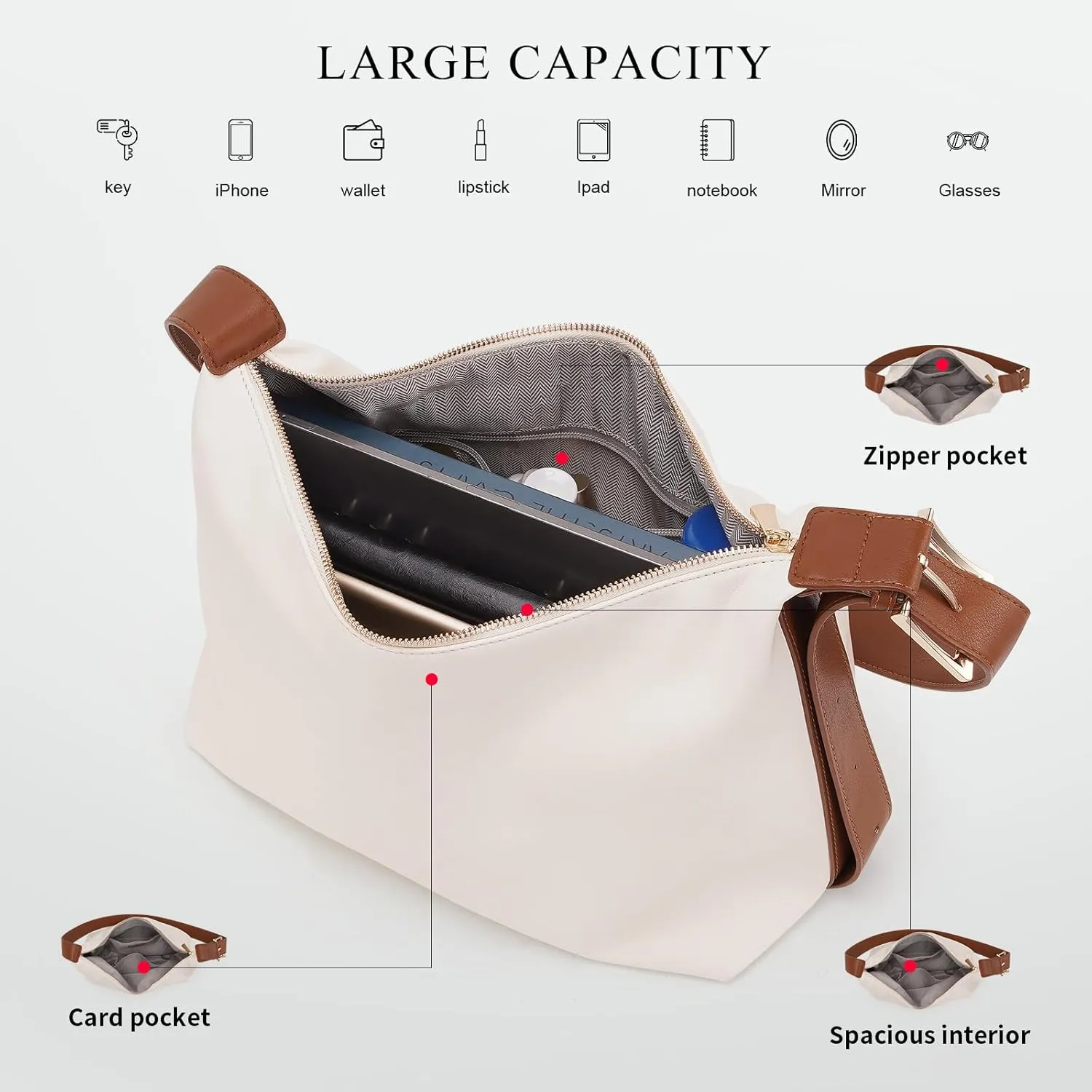 Hobo Bag for Women Vegan Leather Tote Bag for Women Slouchy Shoulder Handbag Purse Crossbody with Adjustable Strap