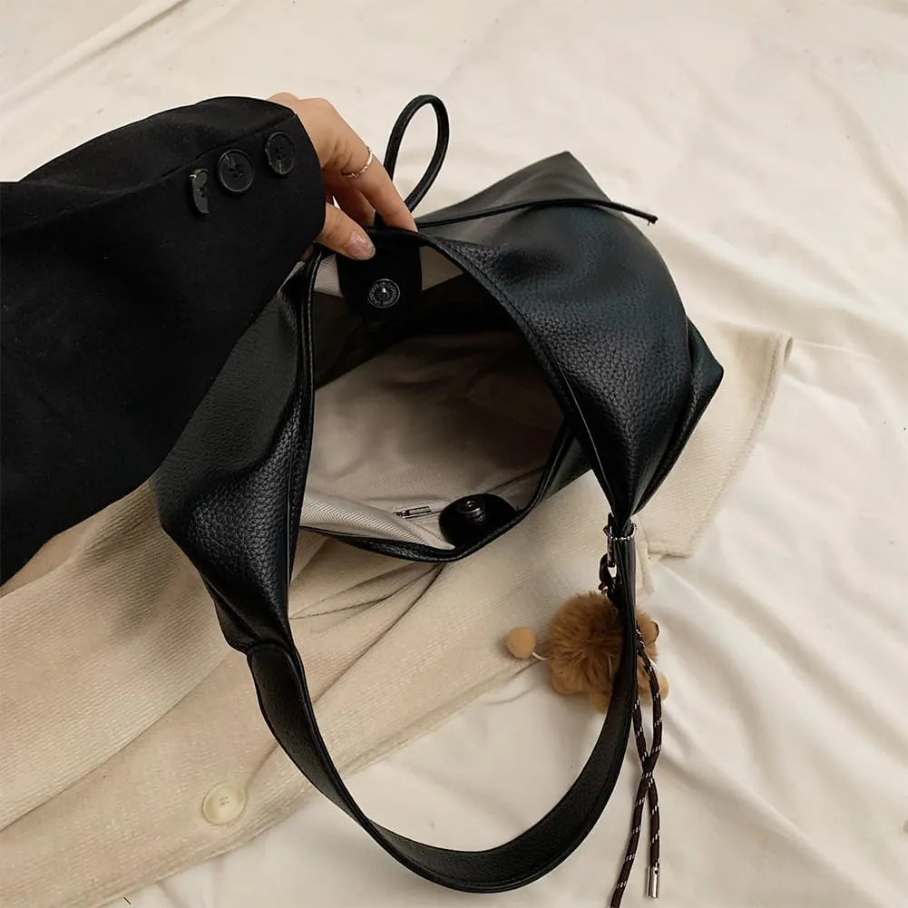 Hobo bag for Women,PU Leather Shoulder bag Slouchy Tote Bags Designer Handbag Bow with Doll Accessories
