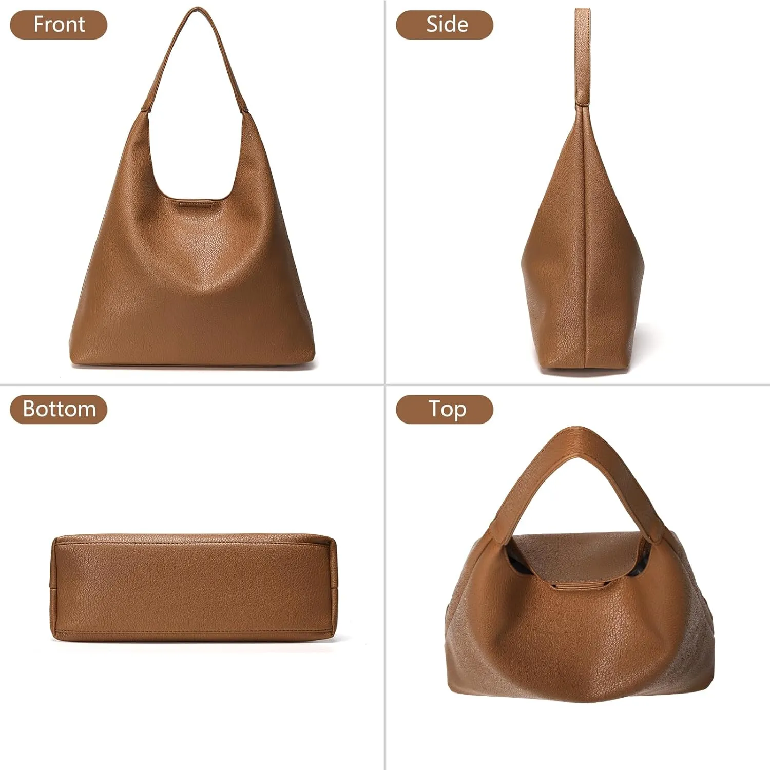 Hobo Bags for Women 2 Pcs, Soft Designer Tote Purses Slouchy Shoulder Bag Vegan Leather Handbag