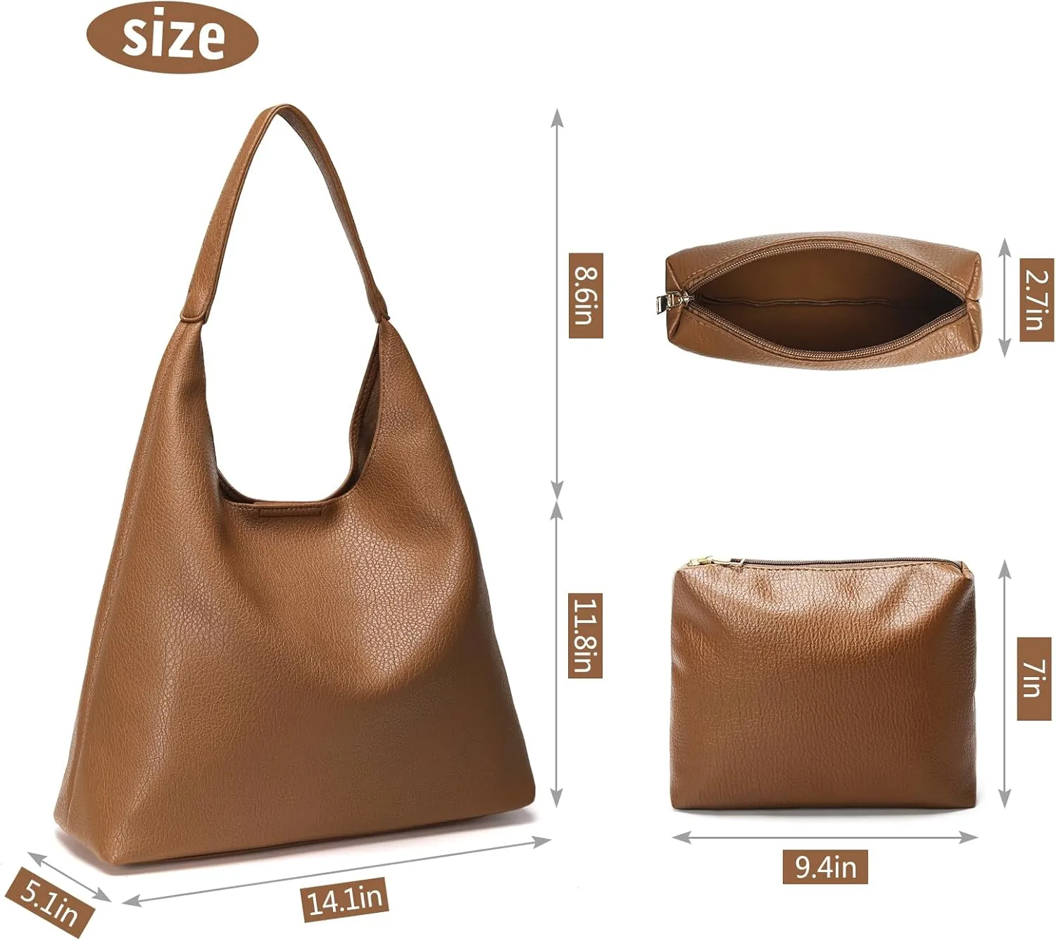 Hobo Bags for Women 2 Pcs, Soft Designer Tote Purses Slouchy Shoulder Bag Vegan Leather Handbag