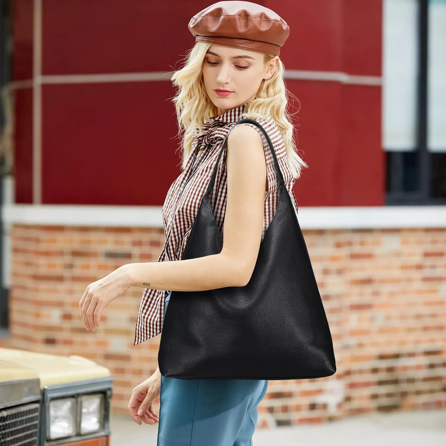 Hobo Bags for Women 2 Pcs, Soft Designer Tote Purses Slouchy Shoulder Bag Vegan Leather Handbag