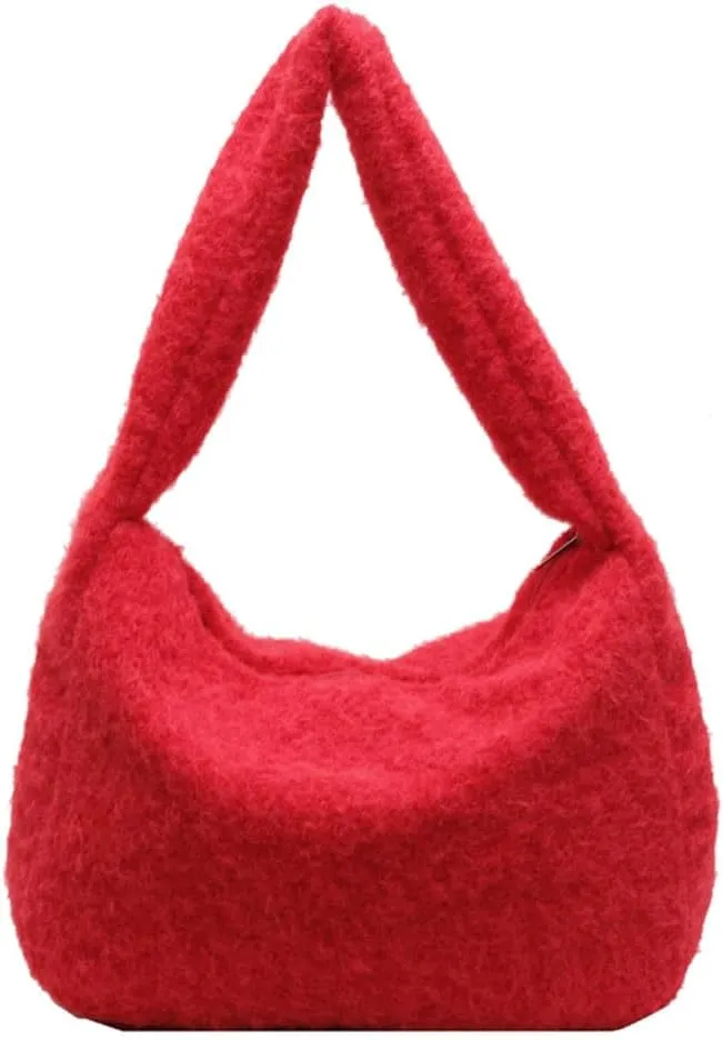 Hobo Bags for Women Fuzzy Bag Slouchy Bag Large Capacity Tote Bag Casual Trendy Bag Soft Shoulder Bag Commuter Tote