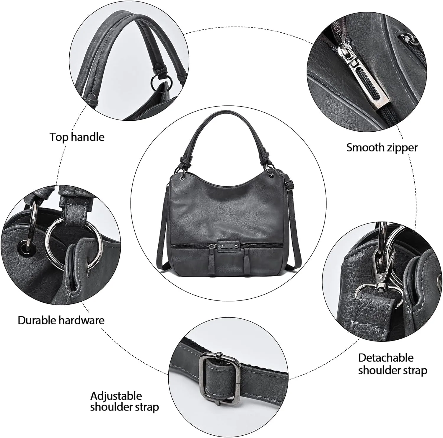 Hobo Bags for Women Large Top Handle Purse PU Leather Shoulder Bags-with Adjustable Strap