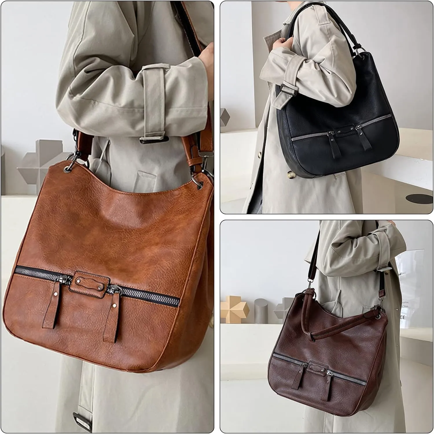 Hobo Bags for Women Large Top Handle Purse PU Leather Shoulder Bags-with Adjustable Strap