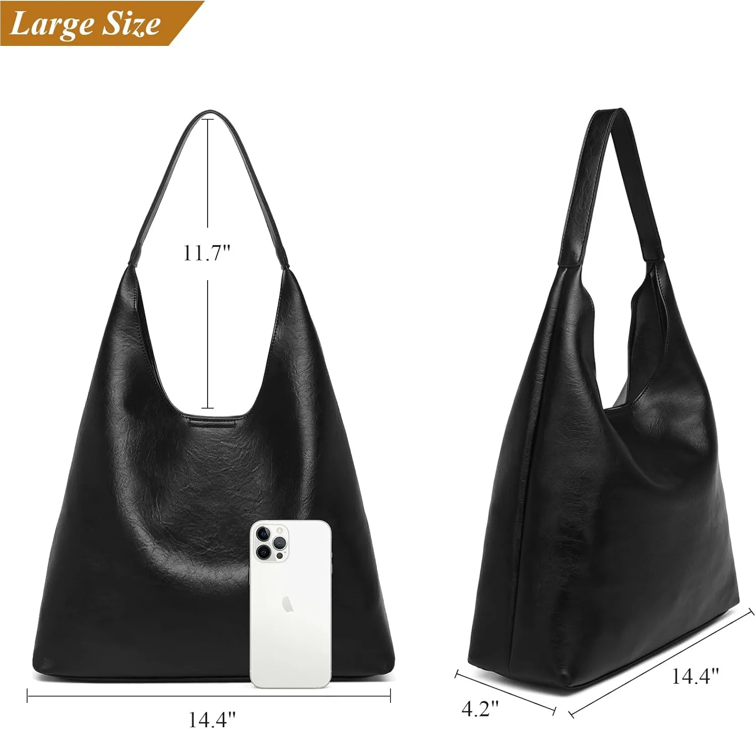 Hobo Bags for Women, Slouchy Handbag Vegan Leather Shoulder Purse 2pcs Work Tote