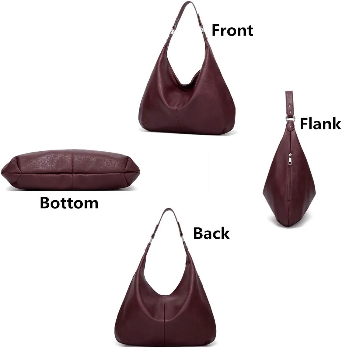 Hobo Bags for Women Soft PU Leather Slouchy Bag Shoulder Purse with Zipper