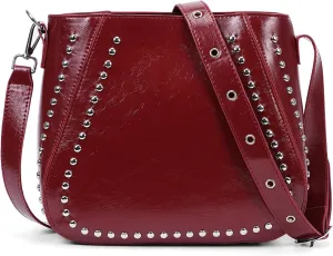 Hobo Bags for Women Studded Shoulder Crossbody Bag Faux Leather Bucket Bag Purse Black Hobo Purse and Handbag