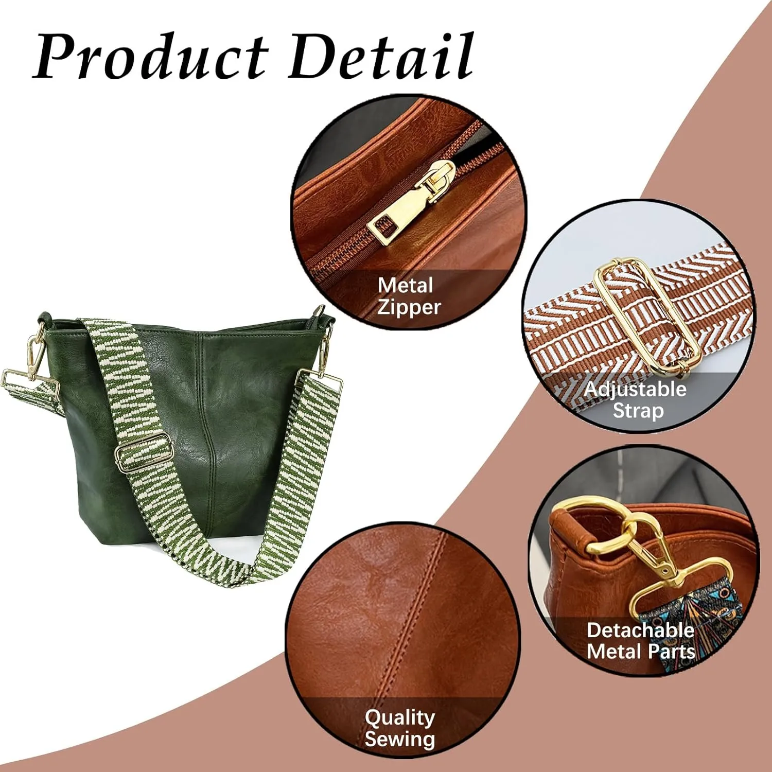 Hobo Bags Vegan Leather Crossbody Bag Guitar Strap Shoulder Purses with Zipper Handbags for Women