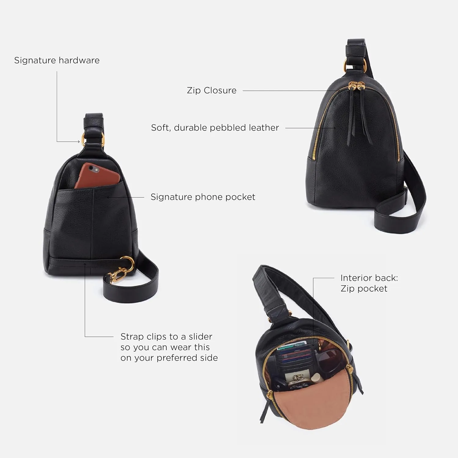 HOBO Fern Leather Sling Bag for Women, Convertible to Crossbody