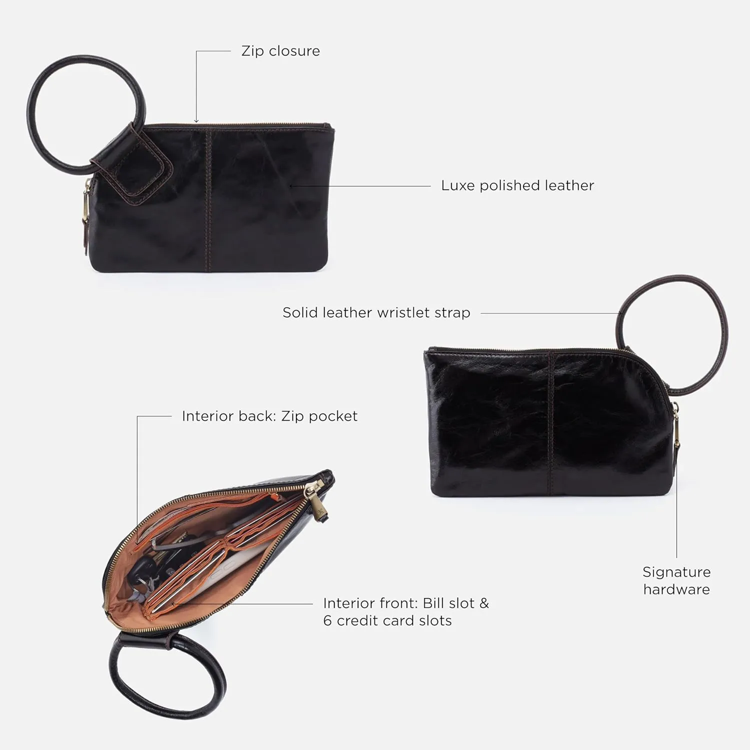 HOBO Sable Leather Wristlet Clutch for Women
