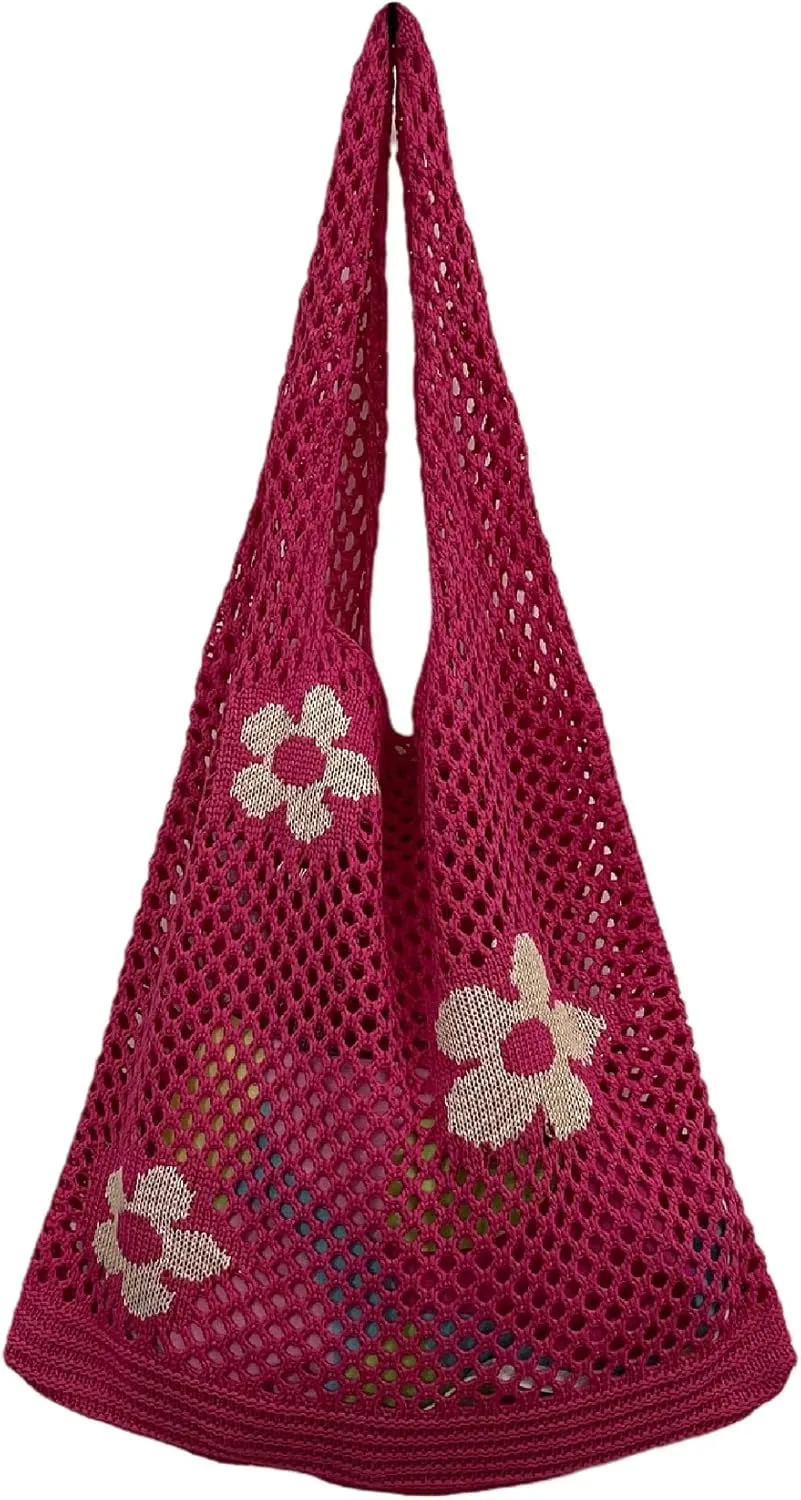Hobo Tote Bag for Women - Contrast Color, Large Capacity, Knitted, Trendy