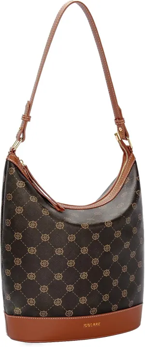 Hobo Tote Bag for Women Work Vegan Leather Small Shoulder Bag Travel Office Slouchy Handbag Bucket Purses