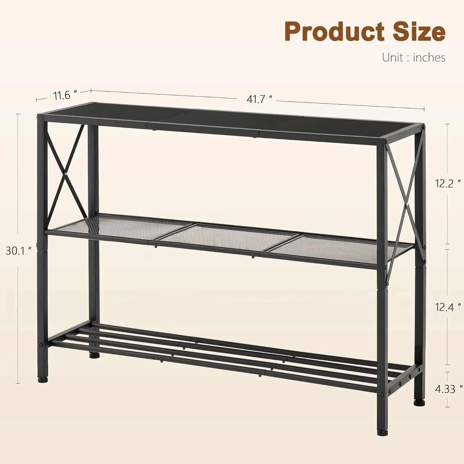 Hoctieon Industrial Console Table, 3 Tier Entryway Table, Hallway Desk, Narrow Sofa Tables with Shelves, Entrance Desk for Entryway, Living Room, Foyer, Hallway, Office, Black