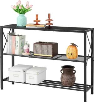Hoctieon Industrial Console Table, 3 Tier Entryway Table, Hallway Desk, Narrow Sofa Tables with Shelves, Entrance Desk for Entryway, Living Room, Foyer, Hallway, Office, Black