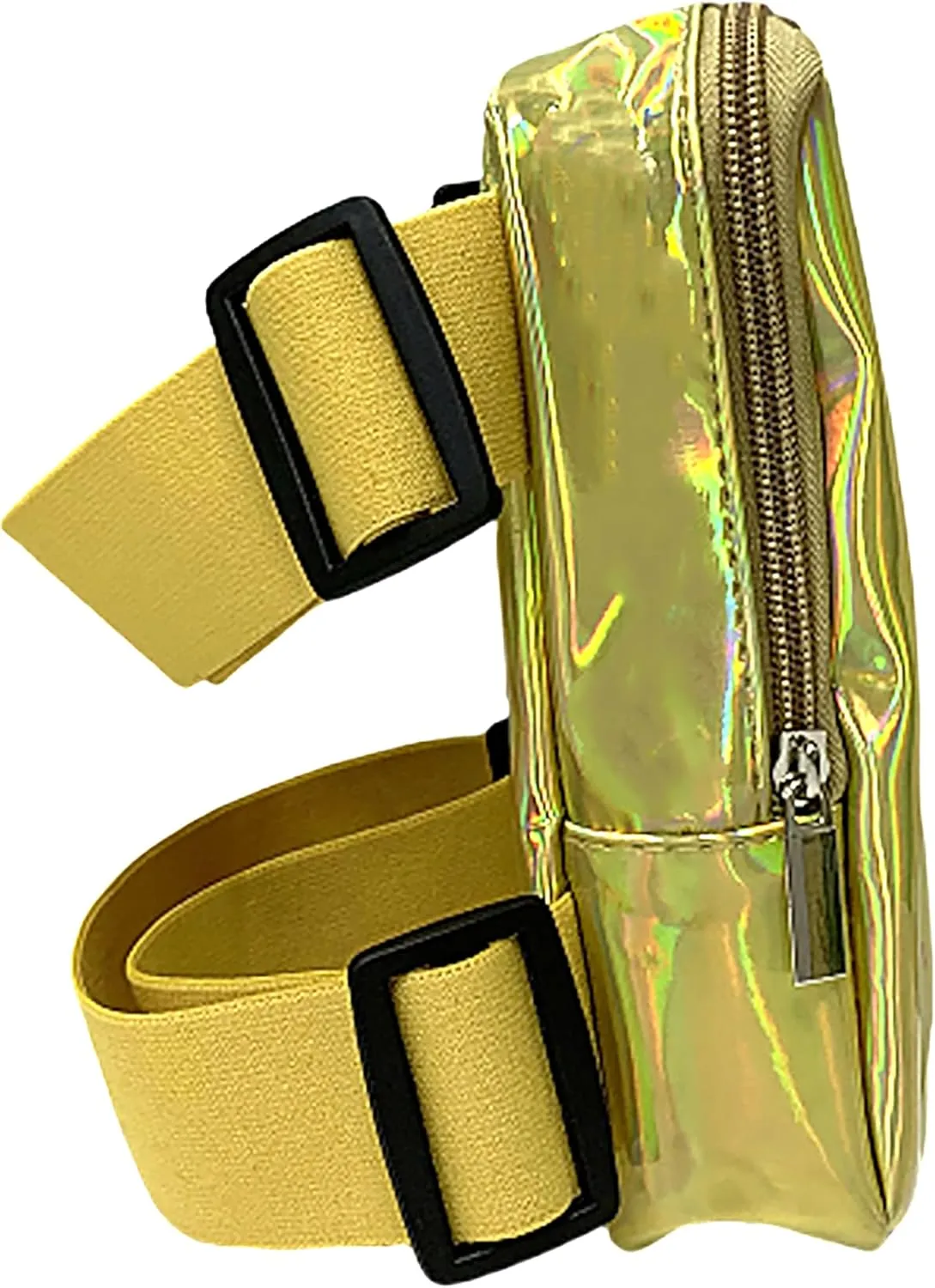Holographic Thigh Bag | Carnival Leg Harness for Women | Outdoor Waist Pouch | J'ouvert Travel Leg Pack with Adjustable Colored Straps | Gold