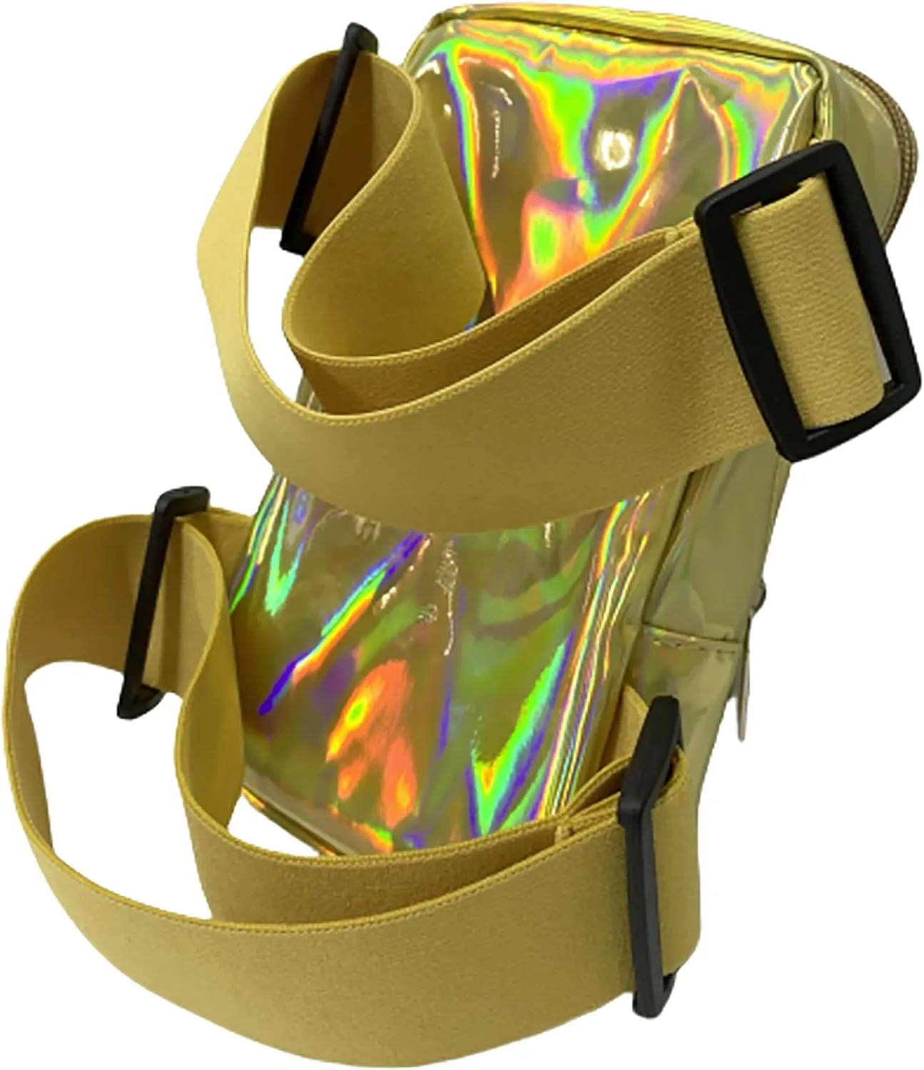 Holographic Thigh Bag | Carnival Leg Harness for Women | Outdoor Waist Pouch | J'ouvert Travel Leg Pack with Adjustable Colored Straps | Gold