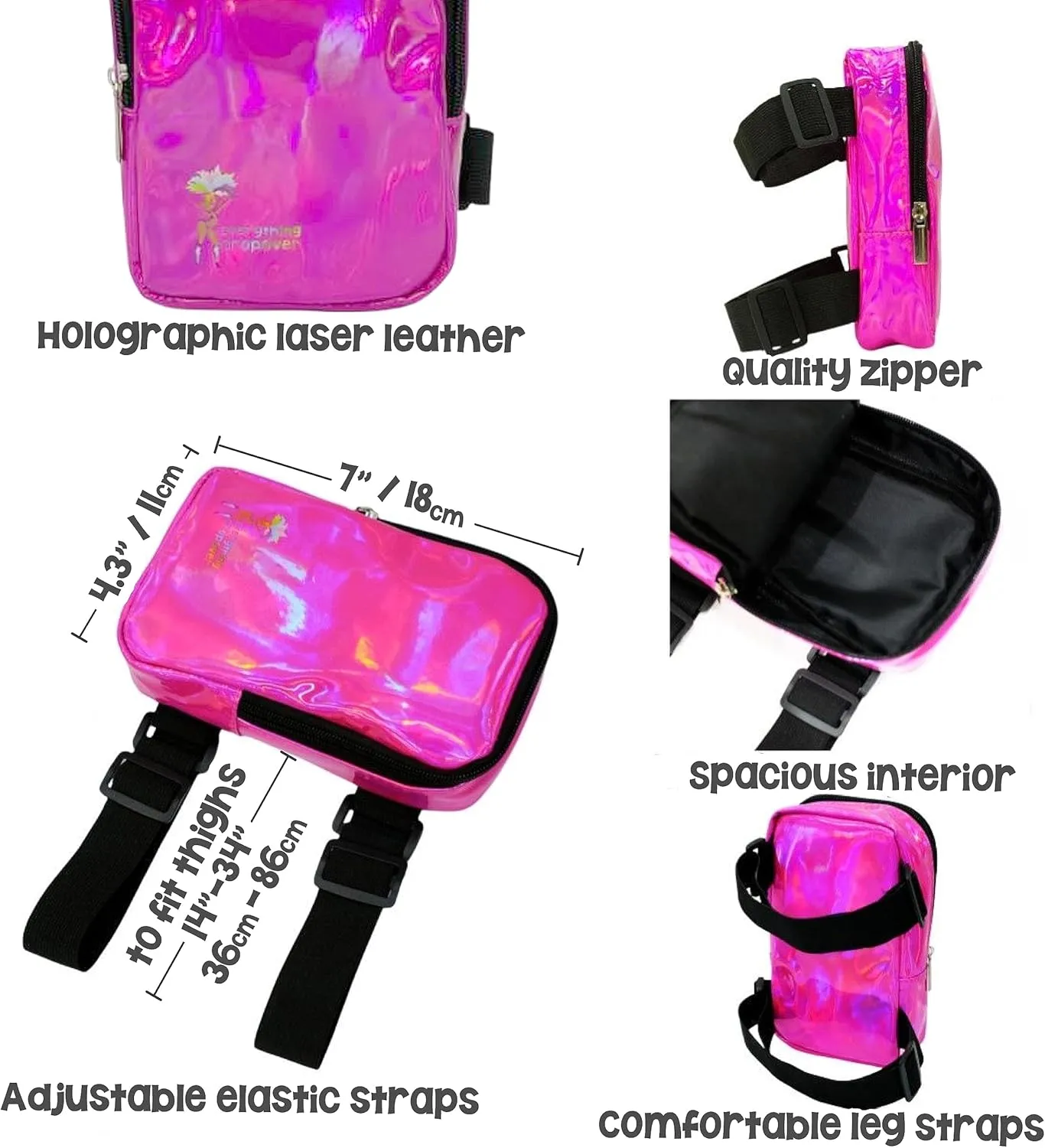 Holographic Thigh Bag | Carnival Leg Harness for Women | Outdoor Waist Pouch | J'ouvert Travel Leg Pack with Adjustable Colored Straps | Gold