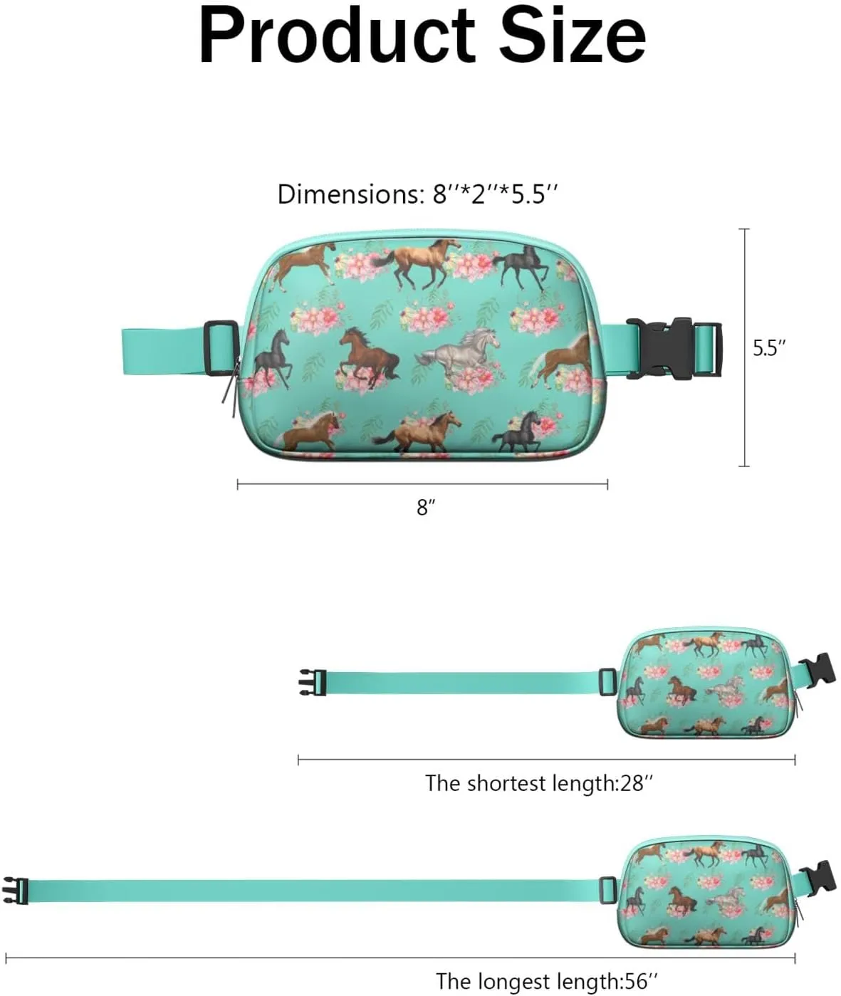 Horse Mini Belt Bag for Men Women Pony Floral Waist Packs Crossbody Bags Adjustable Strap for Hiking Cycling Sports
