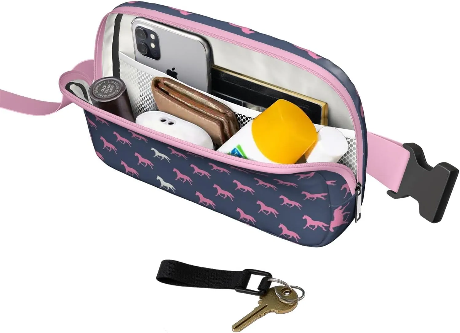 Horse Mini Belt Bag for Men Women Pony Floral Waist Packs Crossbody Bags Adjustable Strap for Hiking Cycling Sports