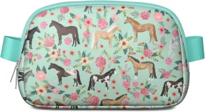 Horse Mini Belt Bag for Men Women Pony Floral Waist Packs Crossbody Bags Adjustable Strap for Hiking Cycling Sports