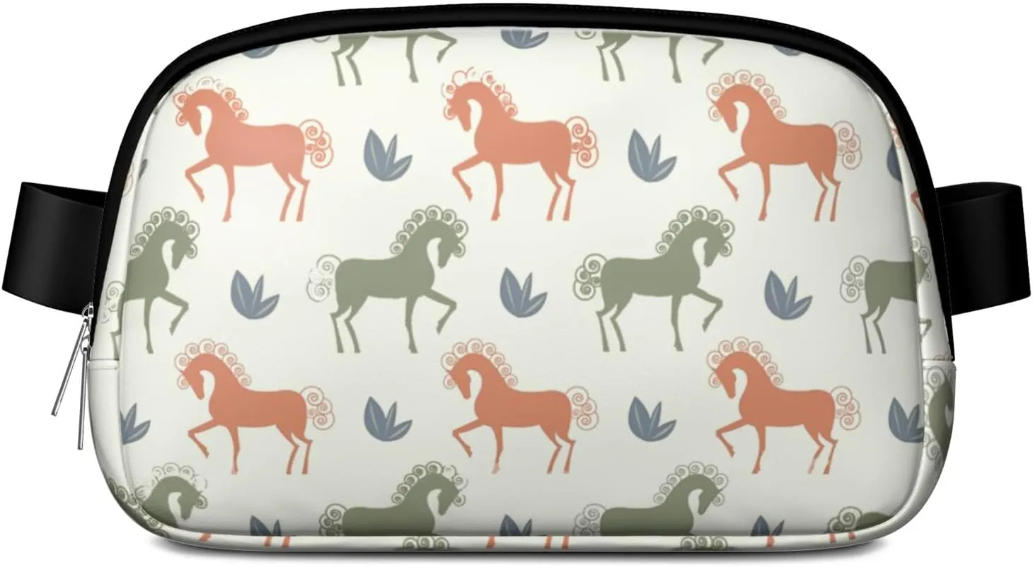 Horse Mini Belt Bag for Men Women Pony Floral Waist Packs Crossbody Bags Adjustable Strap for Hiking Cycling Sports