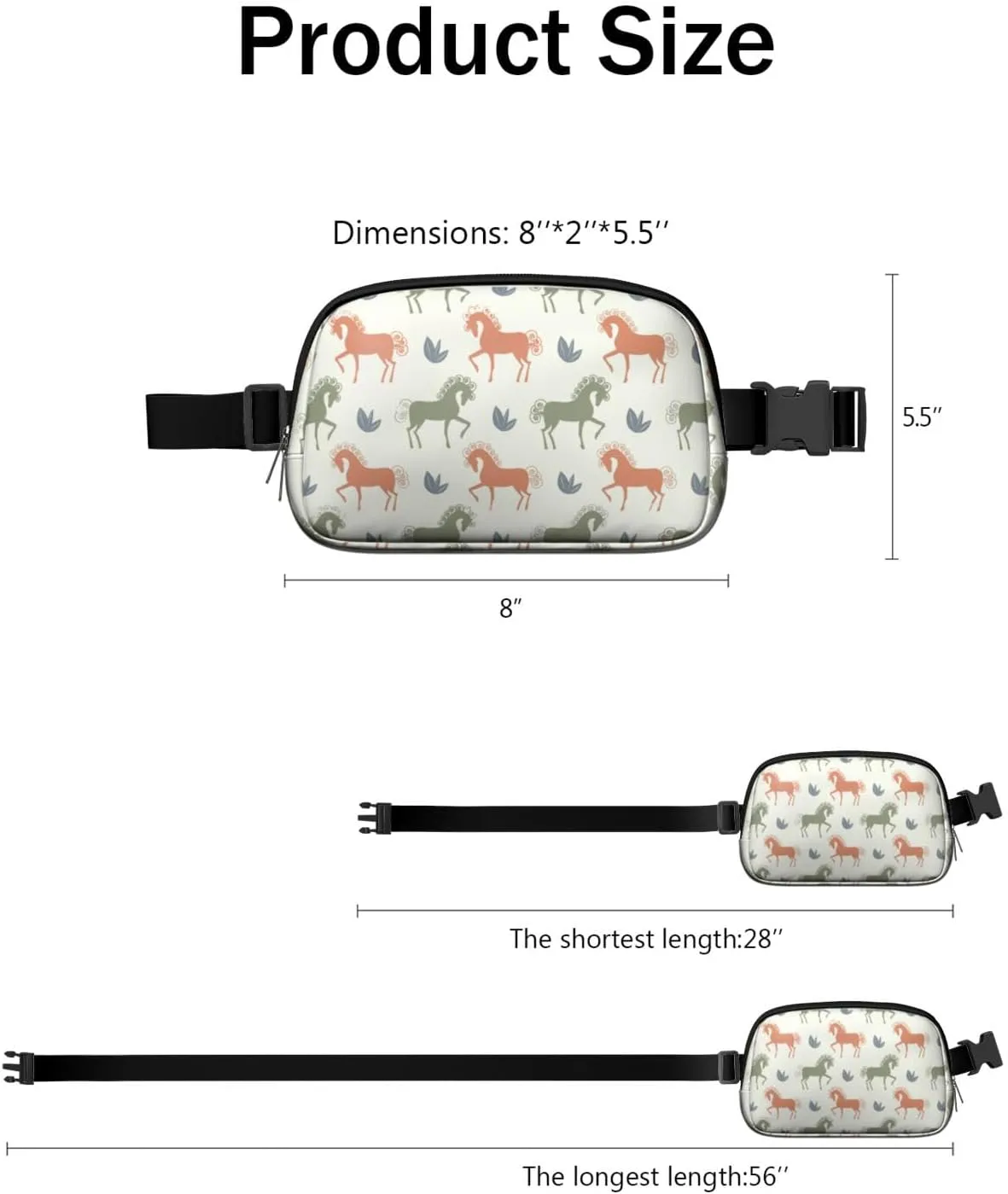 Horse Mini Belt Bag for Men Women Pony Floral Waist Packs Crossbody Bags Adjustable Strap for Hiking Cycling Sports